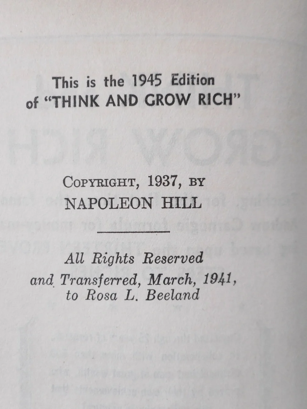 VTG 1945 Think & Grow Rich Red HC Napoleon Hill Ralston Society Andrew Carnegie